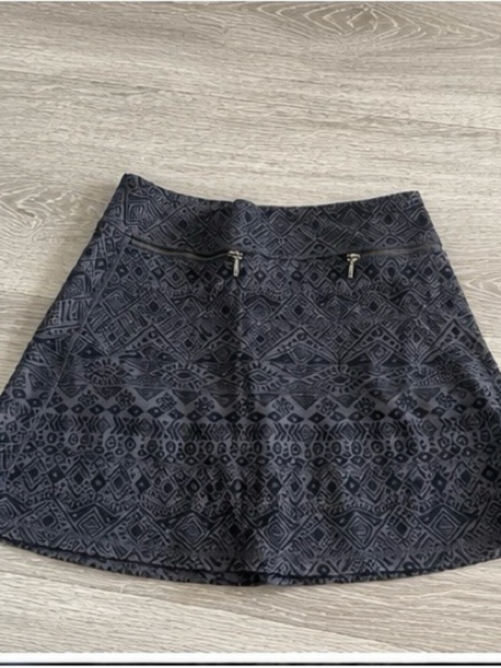 Athleta Navy Geometric Mini Skirt with Zip Pockets